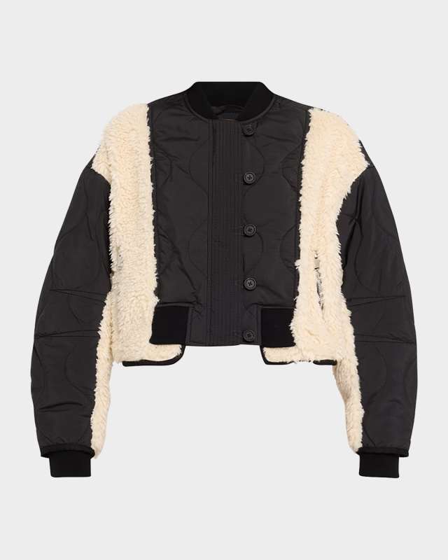Cropped Sherpa Combo Bomber Jacket